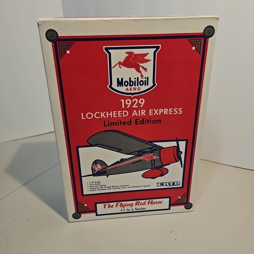 Ertl Mobiloil 1929 Lockheed Air Express Flying Red Horse Plane Die cast Bank